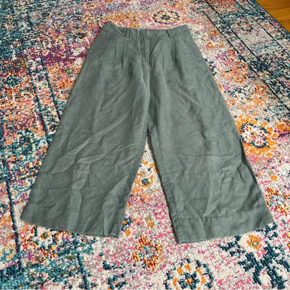 Wilfred Aritzia Green Linen Culottes Wide Leg‎ Cropped Pants 0